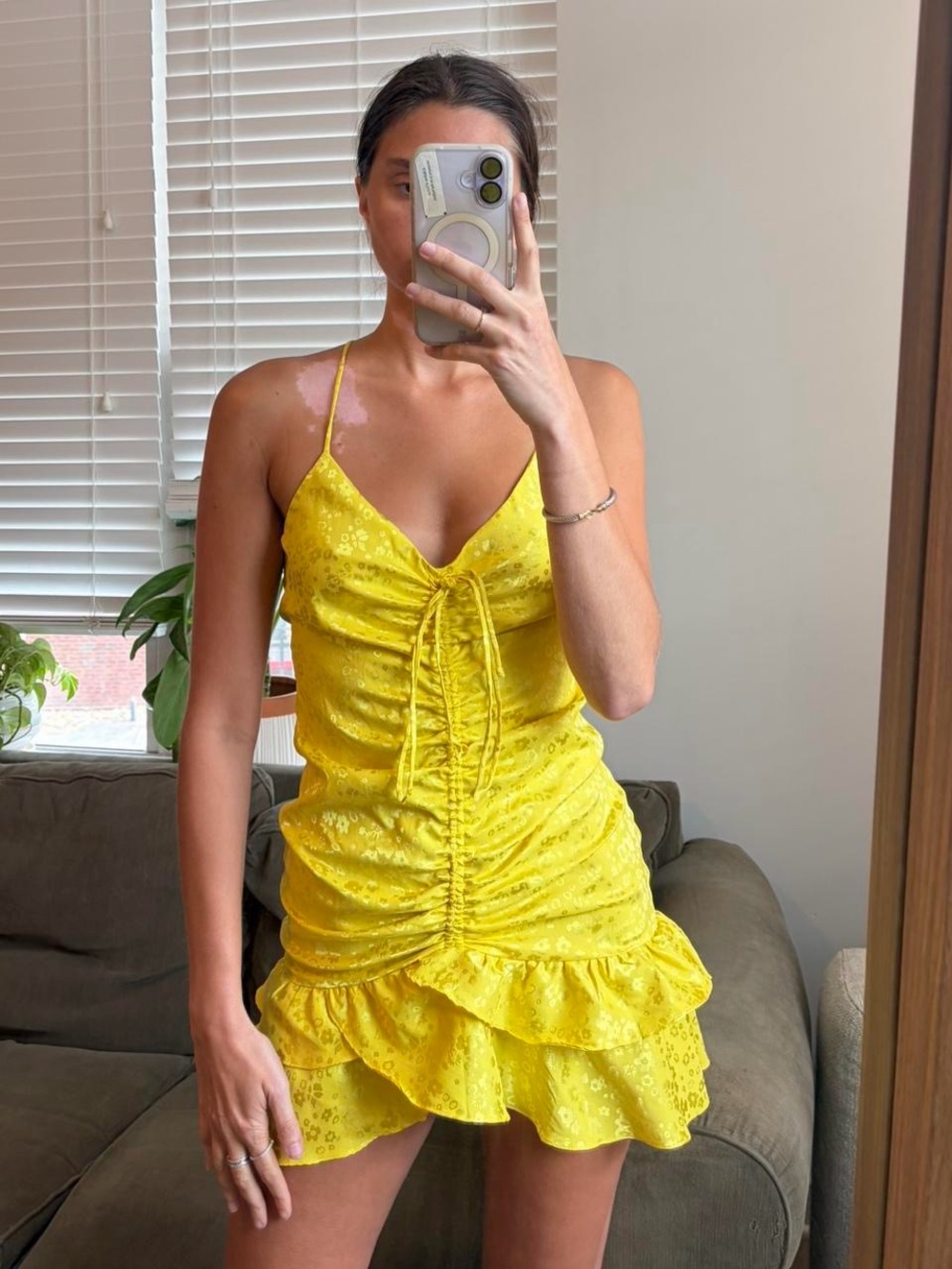 For love & lemons yellow mini dress